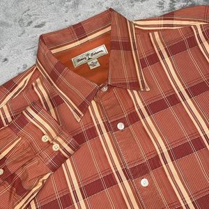 Tommy Bahama Shirt Men's XL Orange Plaid City Travel Beach‎ Casual EUC